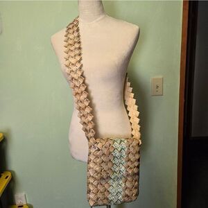 Woven Crossbody Bag in Tan and Cream